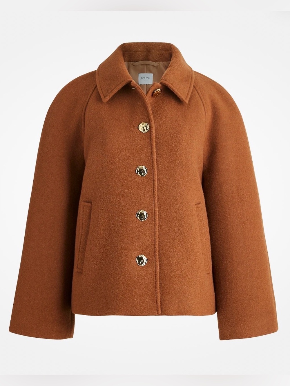 NWT J.Crew Wool Cropped Swing Coat Gold Button Mocha Large $298
